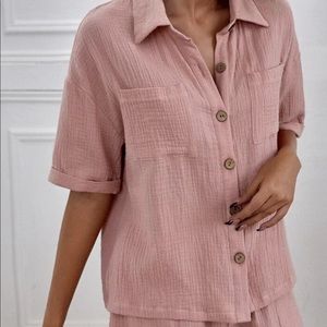 Two piece short and button up top